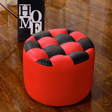 红色实木凳子皮凳圆凳卡通皮墩彩色小板凳小椅子家用沙发墩矮凳子