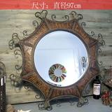 外贸欧式美式复古做旧浴室镜铁艺装饰镜子别墅样板房玄关铁艺挂镜