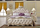 欧实新款白色木床18米双人奢华雕花板式床 卧室家具 皮艺床婚床
