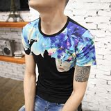 2016夏季时尚修身水墨画白搭男士短袖T恤 韩版潮男个性艺术印花