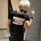 夏季新品韩国BIGBANG权志龙同款字母印花短袖t恤 男时尚修身圆领