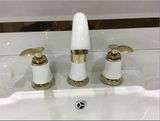 全铜欧式白金龙头面盆洗脸盆三孔冷热浴室柜水龙头分体坐式三件套
