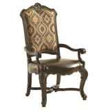 欧式实木手工雕花餐椅真皮有扶手餐椅美式做旧休闲椅书椅老虎椅