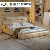 软体床皮床真皮艺床时尚大气简约双单人床婚床1.8米带音响家具床
