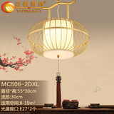 新中式创意餐厅灯全铜灯小吊灯吧台阳台玄关美式布艺灯笼吊灯具