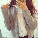 2016春季新款韩国学院风百搭灰色短款长袖羊毛毛衣开衫针织外套女