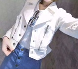 2016韩版拉链纽扣宽松短款白色牛仔外套机车服上衣女新品休闲夹克
