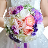 新娘手捧花球韩式仿真丝带花束玫瑰牡丹绣球婚庆用品创意结婚礼物