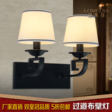 新中式单双头壁灯简约酒店工程铁艺壁灯客厅卧室书房过道布罩壁灯