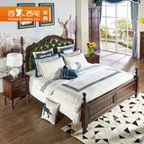 美式乡村卧室家具红椿实木床1.5复古简约真皮软靠双人床1.8米婚床