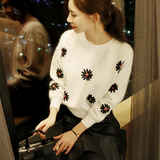 韩国代购2016冬装纯色针织衫兔毛宽松大码加厚打底衫套头毛衣女潮