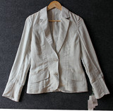 K1-3外贸原单春季款女装修身长袖棉麻显瘦条纹西装外套0.36