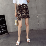 2016夏季新款女装韩版修身显瘦迷彩半身裙侧开叉包臀裙纽扣短裙女