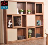 北欧日式白橡木黑胡桃木简易带玻璃移门实木书柜书架多功能储物柜
