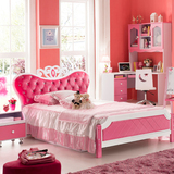 儿童床女孩公主床单人床 粉色欧式青少年小孩抽屉床 卧室套房家具