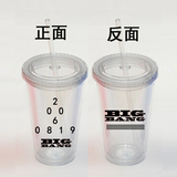 包邮现货 BIGBANG 集体款透明塑料吸管水杯随手柠檬杯子 TOP 同款