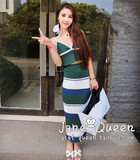 Jane_Queen名媛网红高端女装批发 泰国订单拼色吊带半裙针织套装