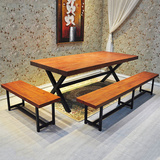 欧式时尚铁艺餐桌实木椅组合宜家现代中式简约复古怀旧办公洽谈桌