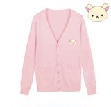 粉色系列 日系JK制服学生开衫长袖V领毛衣纯色刺绣加厚针织衫男女