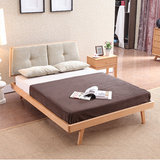 北欧全实木床1.5米双人床1.8米榉木婚床胡桃色原木色布艺软靠大床