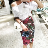 YUMI2016夏季潮流推荐韩版高腰大花朵半身裙中长款修身显瘦包臀裙