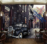3D复古汽车怀旧欧美乡村风格壁纸壁画咖啡厅餐厅酒吧客厅背景墙纸