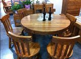 新款正品简约现代环保家用老榆木实木韩式圆桌餐桌组合新古典家具