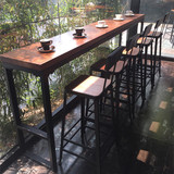 美式LOFT铁艺实木餐桌星巴克咖啡厅桌椅组合长条酒吧台复古小吧台