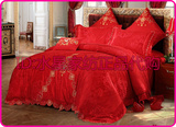 水星家纺婚庆馆 大红全棉提花八件套 喜得贵子 床上用品