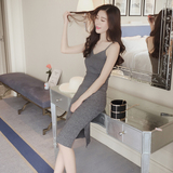 2016女装新款韩版修身弹力薄针织吊带连衣裙夏季纯色中长款裙子潮