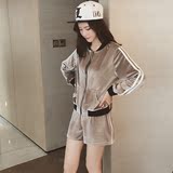 秋季韩版学生时尚休闲运动套装女长袖棒球服开衫+阔腿短裤两件套