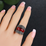 包邮复古欧美泰银效果戒指女祖母绿指环时尚合成红宝石指环日韩版