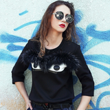 YIYG欧洲站时尚个性休闲T恤潮牌女2016宽松长袖卡通印花眼睛卫衣