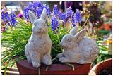 斑驳沧桑感可爱兔子摆件 花园装饰 粗陶摆件 一套两只装