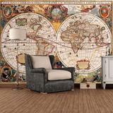 3D复古壁纸客厅卧室酒店咖啡厅电视背景墙纸世界航海地图大型壁画