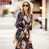 GLEC欧美高端大码女装 胖mm2016夏季新品抽象图案宽松显瘦连衣裙