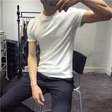 夏季韩国简约冰丝T恤男潮修身圆领T恤基本款针织打底衫百搭短袖男