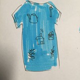 727发TYAKASHA 塔卡沙 园丁系列 蓝色插画图案雪纺长T恤JYF06