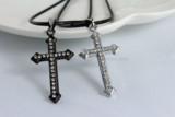 日韩情侣项链一对锁骨链镶钻十字架吊坠男女学生创意首饰礼物皮绳