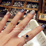 韩国进口东大门代购新款水晶满钻蓝宝石色爱心水滴戒指开口指环