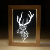北欧创意小鹿灯鹿角夜灯宜家相框实木鹿头led台灯创意生日礼物