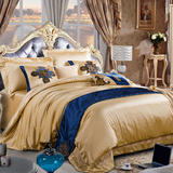 高档美式全棉床上四件套纯棉金色1.8m床纯色奢华简约床品套件床笠