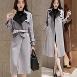 预售 新款琼珑一派气质修身显瘦麂皮绒女式风衣外套中长款韩版