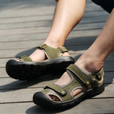 牛皮凉鞋夏季休闲包头男式沙滩 新品厚底透气防滑真皮运动户外鞋
