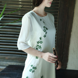 2016夏装新款唐装女装手绘仙女范白色中式连衣裙茶服古琴服茶人服
