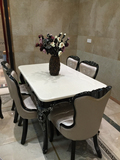 大理石餐桌椅 1.3米 欧式实木餐桌 组合 1.5米台面 黑色描银