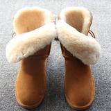冬季羊皮毛一体雪地靴女中筒靴5803一粒扣真皮加厚女靴牛筋底