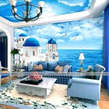 3d立体地中海壁纸卧室客厅沙发餐厅电视背景墙纸无缝整张海景壁画