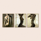 纯手绘印象拍人体艺术油画裸美女合套画三联装饰画客厅挂画