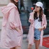 2016春夏薄款韩版中长款连帽风衣女学生宽松蝙蝠袖外套大码防晒衣
